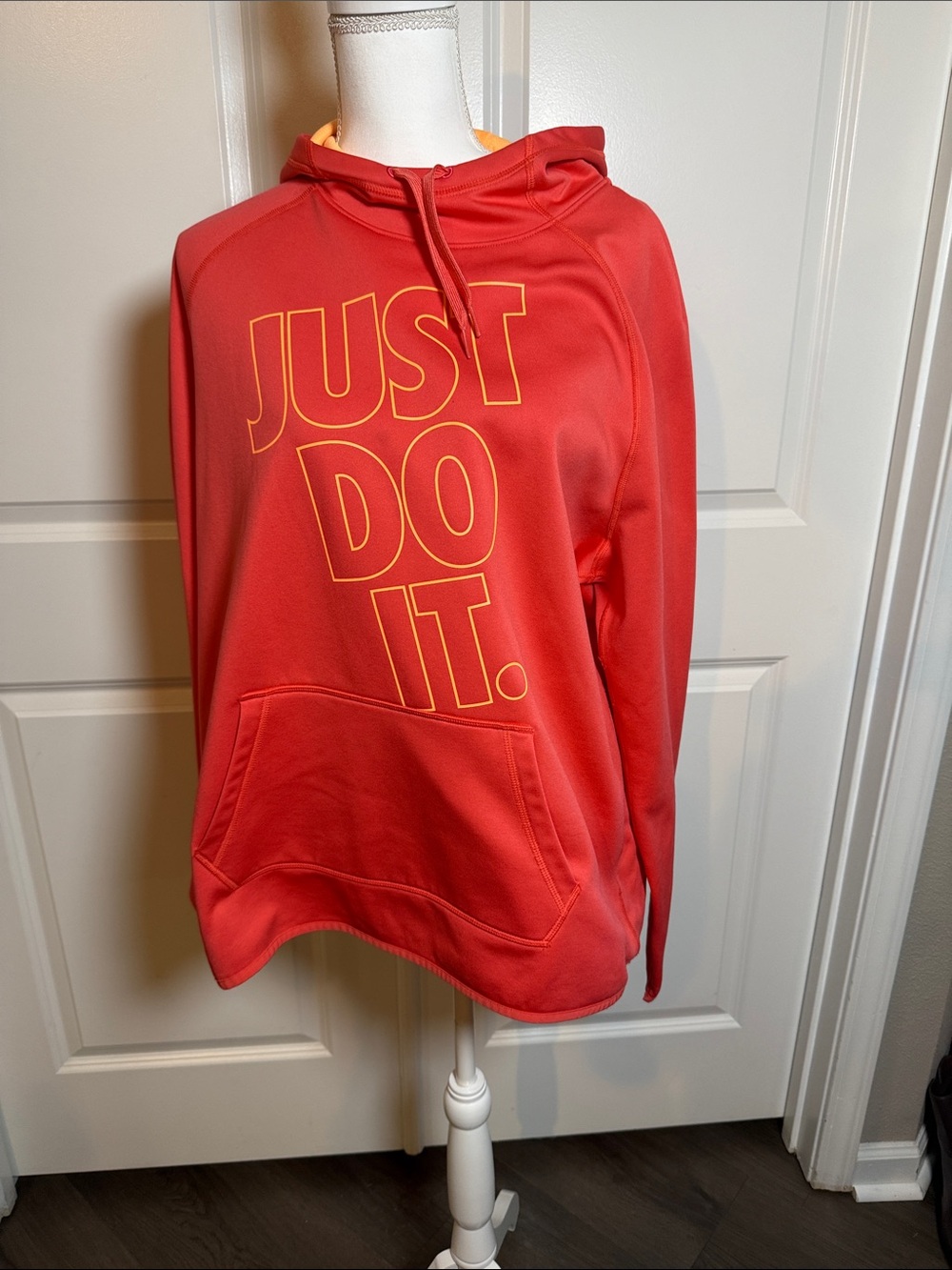 Nike Coral Hoodie with Yellow 'Just Do It.' Graphic